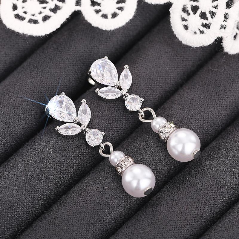 Huitan Delicate Simulated Pearl Pendant Earrings Lady Graceful  for Wedding Brilliant Zirconia Accessories for Engagement