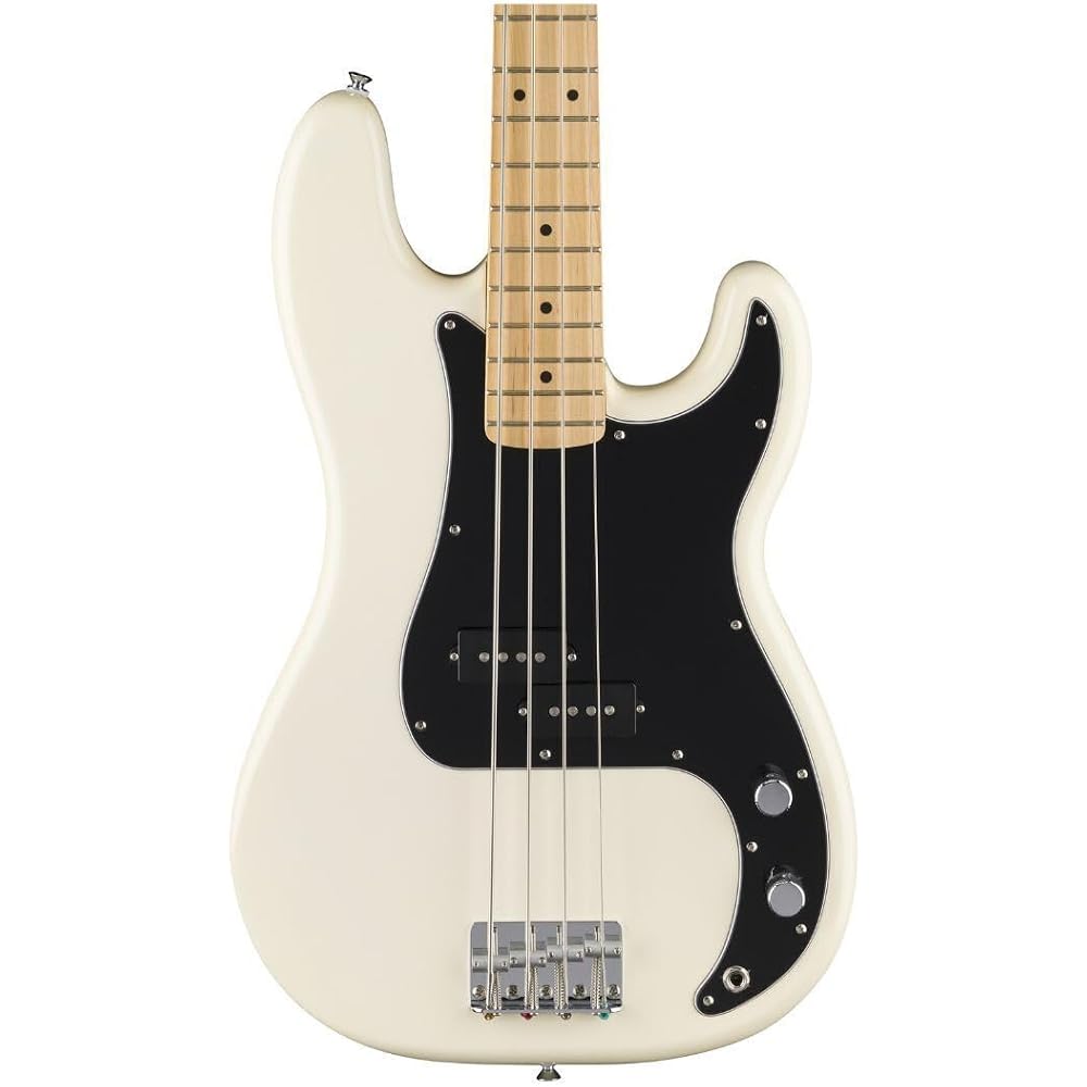 Fender Standard Precision Bass® electric bass, Maple Fingerboard, Black Pickguard, Olympic White, with soft case.