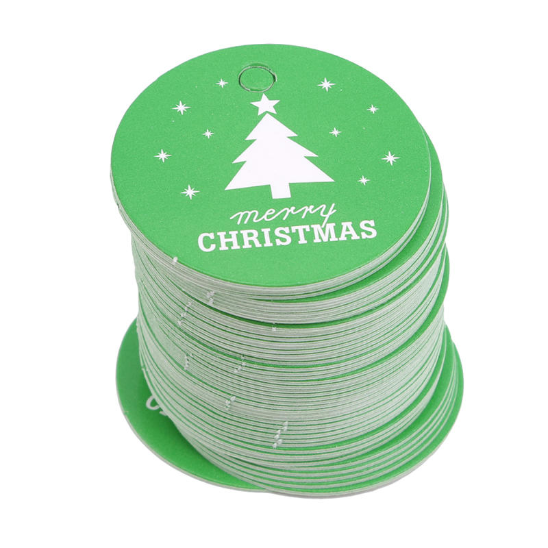 

100Pcs Creative Christmas Tree Envelope Gift Labels Multifunctional Merry Christmas Stickers Tags for Cards Gift Baking circle зелёный