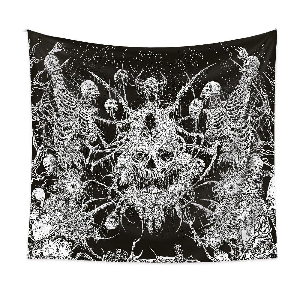 Psychedelic Black Skeleton Tapestry Gothic Wall Rug Wall Hanging Blanket  Home Decoration