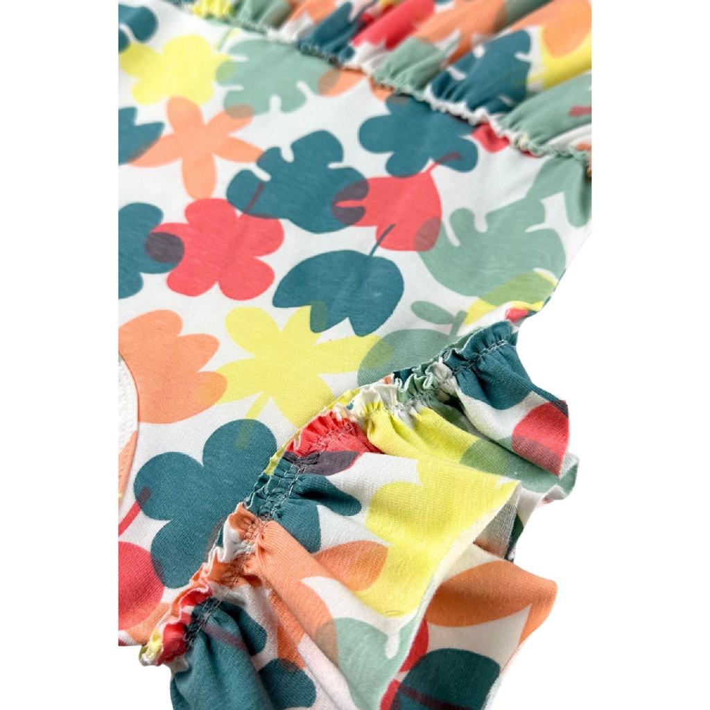 Leaf Pattern Flared Ruffle Comfortable Summer Girls Dress