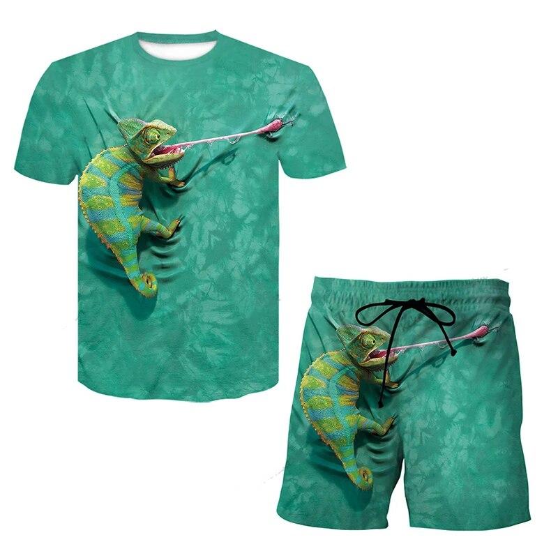 

Trend Tiger Lion Animal Pattern 3D Print Men s O-Neck T-shirt Set Summer Fashion T-Shirt Short 2 Piece Set Man Clothes Tracksuit