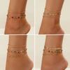 Simple Color Love Crystal Chain Anklet Set, Fashionable Metal Metal Twist Chain Anklet.