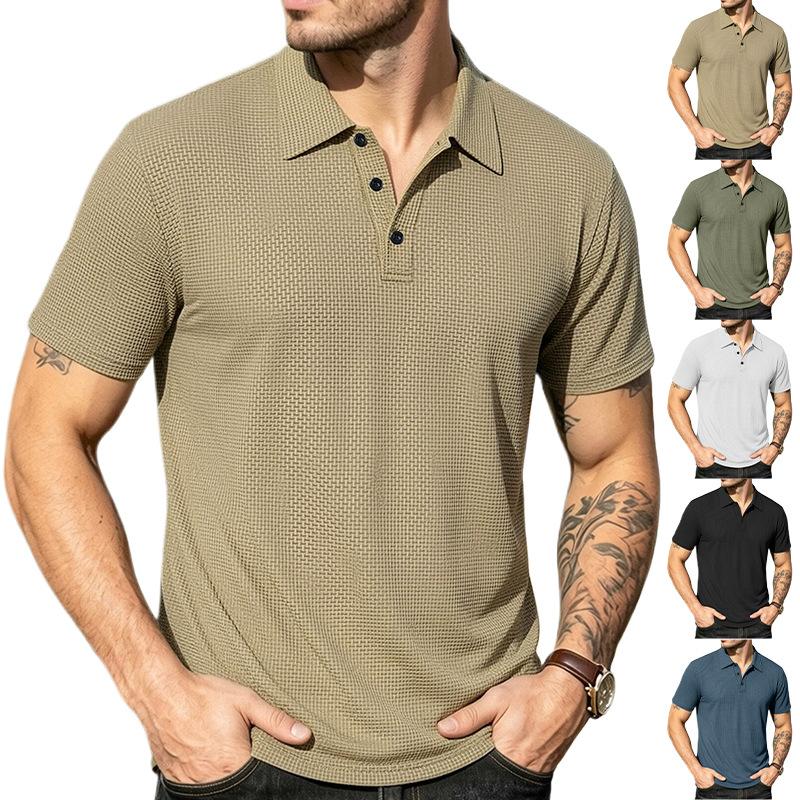 New Men's Business Casual Short Sleeved Bone Flower Solid Color POLO Shirt Fashion Breathable Comfortable Summer Versatile Top