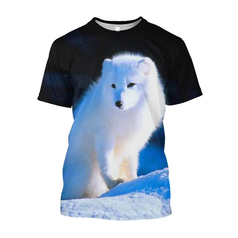 

Летняя 3D-печатная симпатичная футболка с изображением животных Arctic Fox для мужчин, повседневная уличная одежда, футболки, уличная одежда, свободные футболки, топы XS