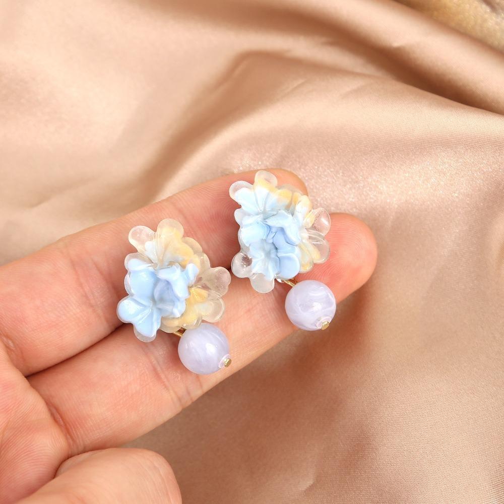 1pair Resin Fabric Fabric Flower Earring Tassel Drop Earring  Vacation Beach Daily A-blue