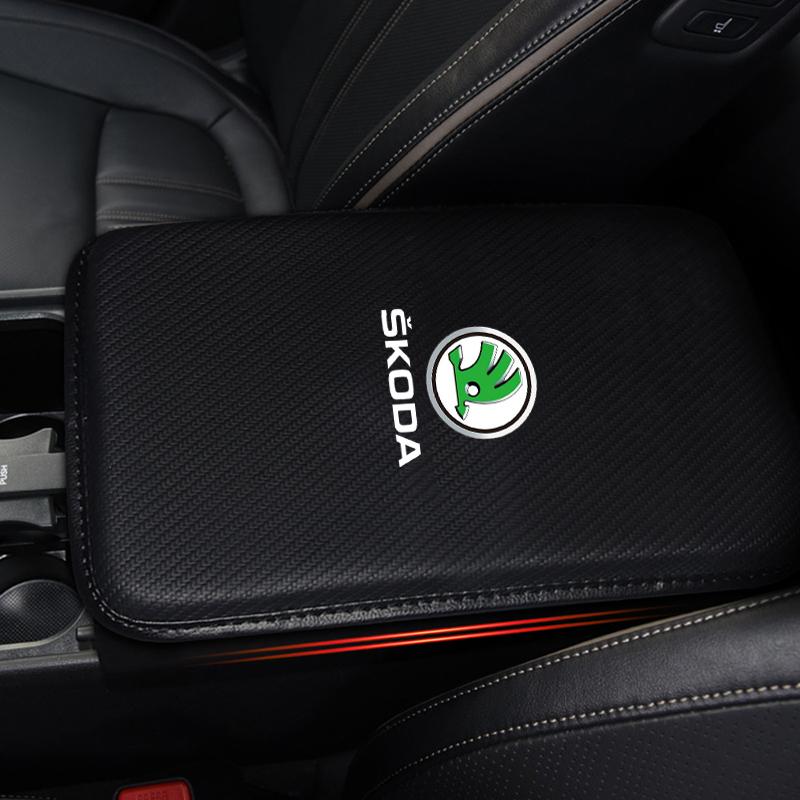 Car Armrest Box Mats Leather Center Console Covers Accessories For Skoda Octavia Superb Rapid Kodiaq Karoq Fabia Kamiq Roomster Citigo
