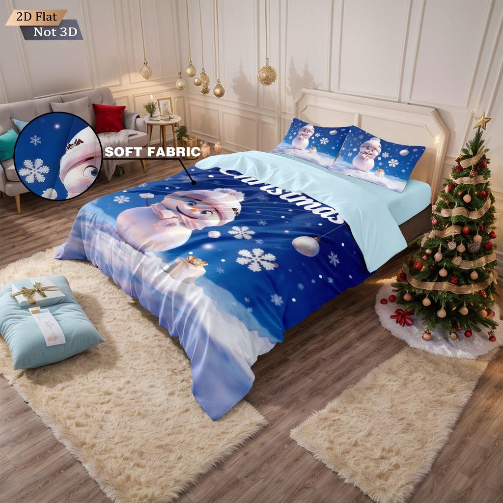 Comforter 3Pcs Merry Christmas Cute Snowman Printed Quilt Set Multi Size Bedrooms Dormitory Bedding Holiday Decoration Machine Washable