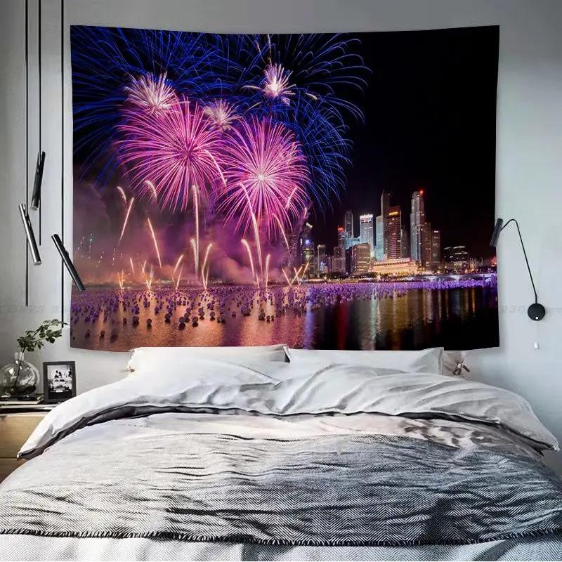 Dormitory Bedroom Tapestry Fireworks Cartoon Pattern Tapestry
