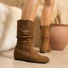 Large Size Women's Shoes - Round Martin Boots Inner Height Increasing Suede Folded Women's Boots Short Boots