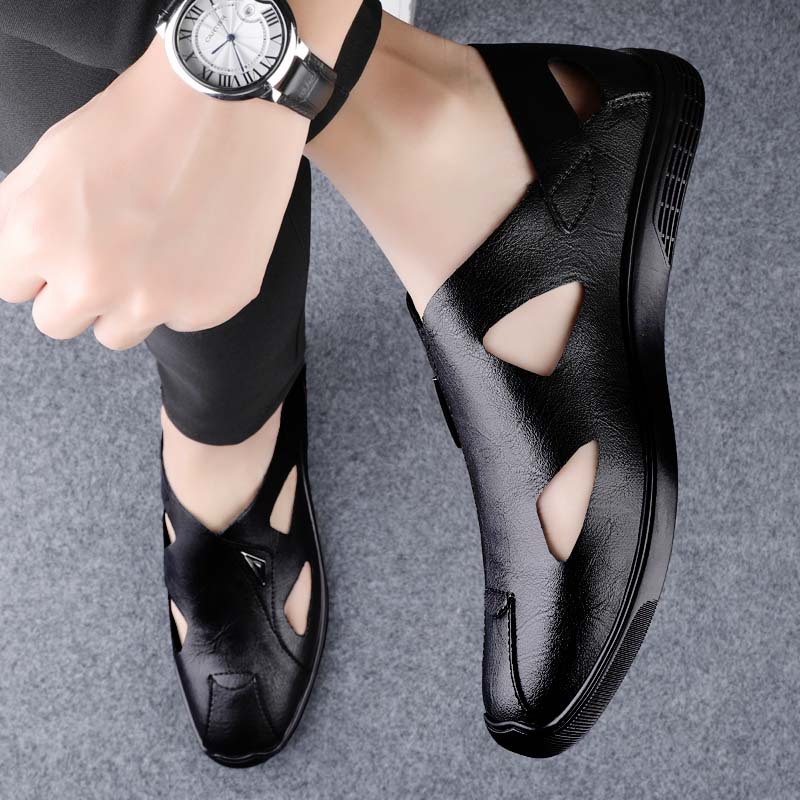 Summer Men Sandals Genuine Leather Mens Casual Shoes Outdoor Men Luxury Sandals for Men Beach Flats Classic Mens Slip on Loafers