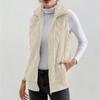 Women Autumn Solid Plush Cardigan Vest Casual Zipper Lapel Pocket Solid Color Warm Vest