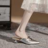 Casual Bag Head Muller Shoes, New Low-heeled Pointed Shoes In Spring and Summer, Women's Silver Single Shoes, Sandals Outside
