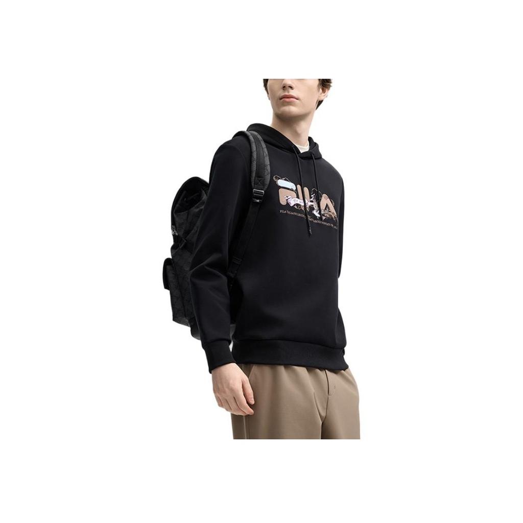 FILA Heritage Series Letter Print Cloud Riding Knit Hoodie Men hoodies Black F11M518212F-BK