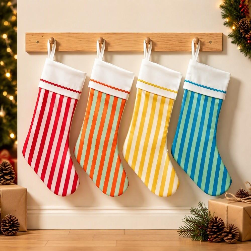 Fresh-Style Hanging Gift Bag Striped Festive Stocking Unique Christmas Gift Sock Indoor Decoration