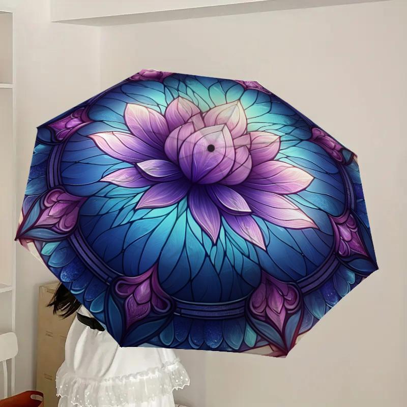 1pc Lotus Mandala Artwork Umbrella with Plastic Handle,Suitable for All Seasons Home Travel Outdoor UmbrellaDD1009