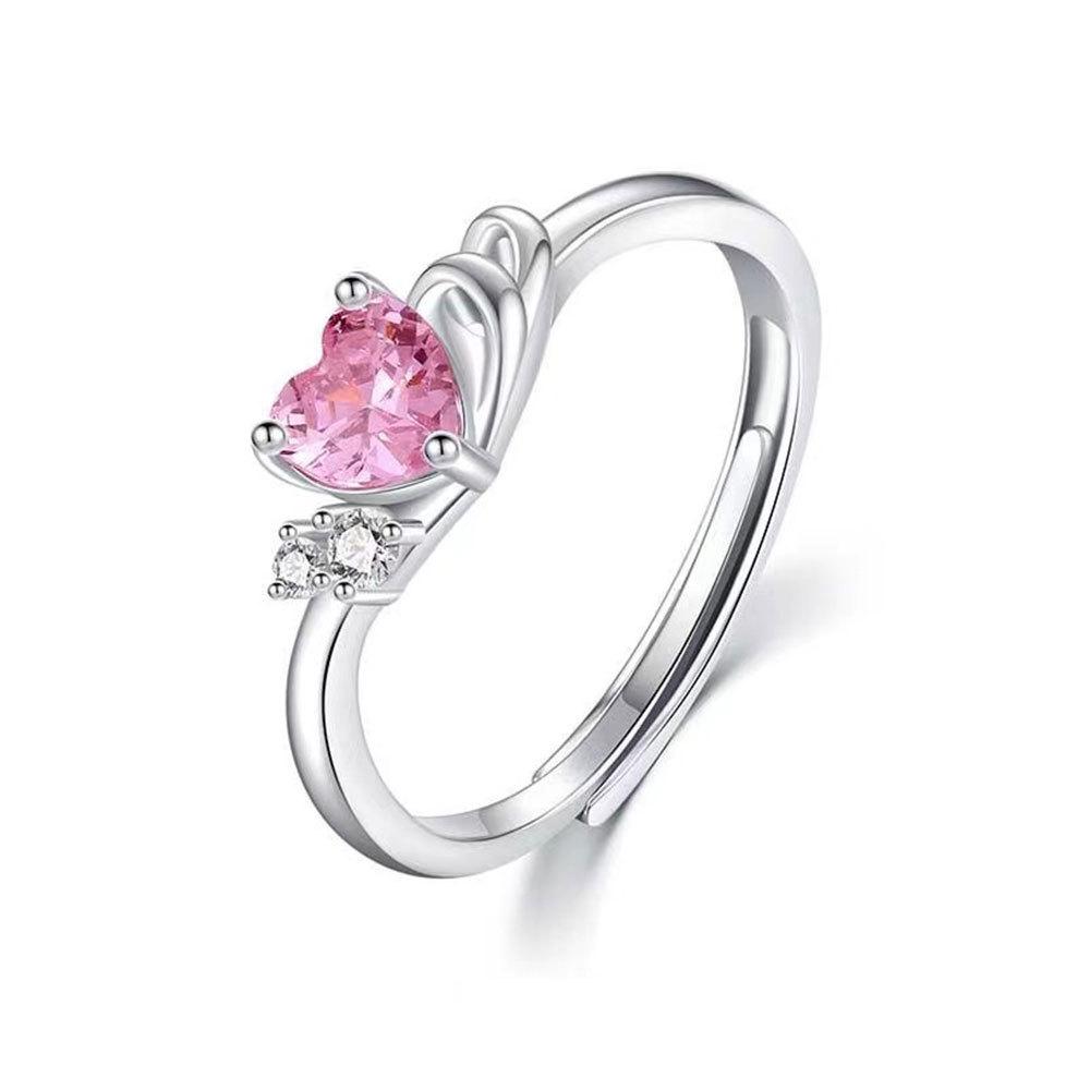 925 Sterling Silver Heart Pink Zircon Crystal Couple Rings For Woman Men Lovers Wedding Engagement Party Gift Charm Jewelry
