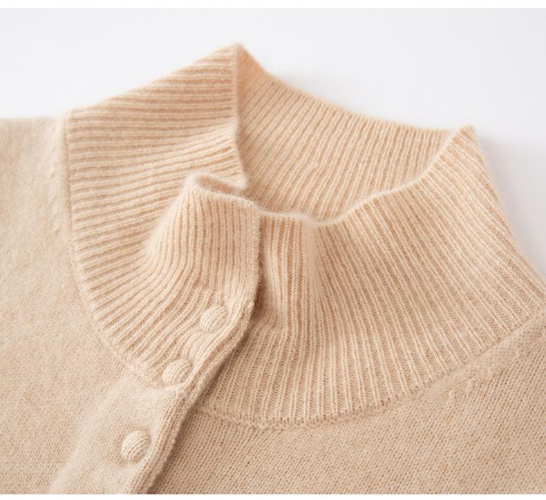 Women's Hand-knit High-neck Cashmere Cardigan - Autumn/Winter Chic