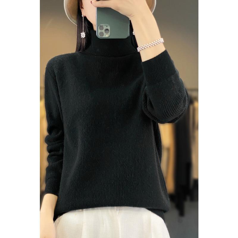 

DAFIFY Женская мода повседневная осень-зима однотонный принт длинный рукав высокий ворот свитера XXL чёрный