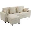 Corner Sofa with Reversible Chaise Longue, 3-Seater Sofa with Velvet Look, Wide and Deep Seat, Spring Cushions, Beige
