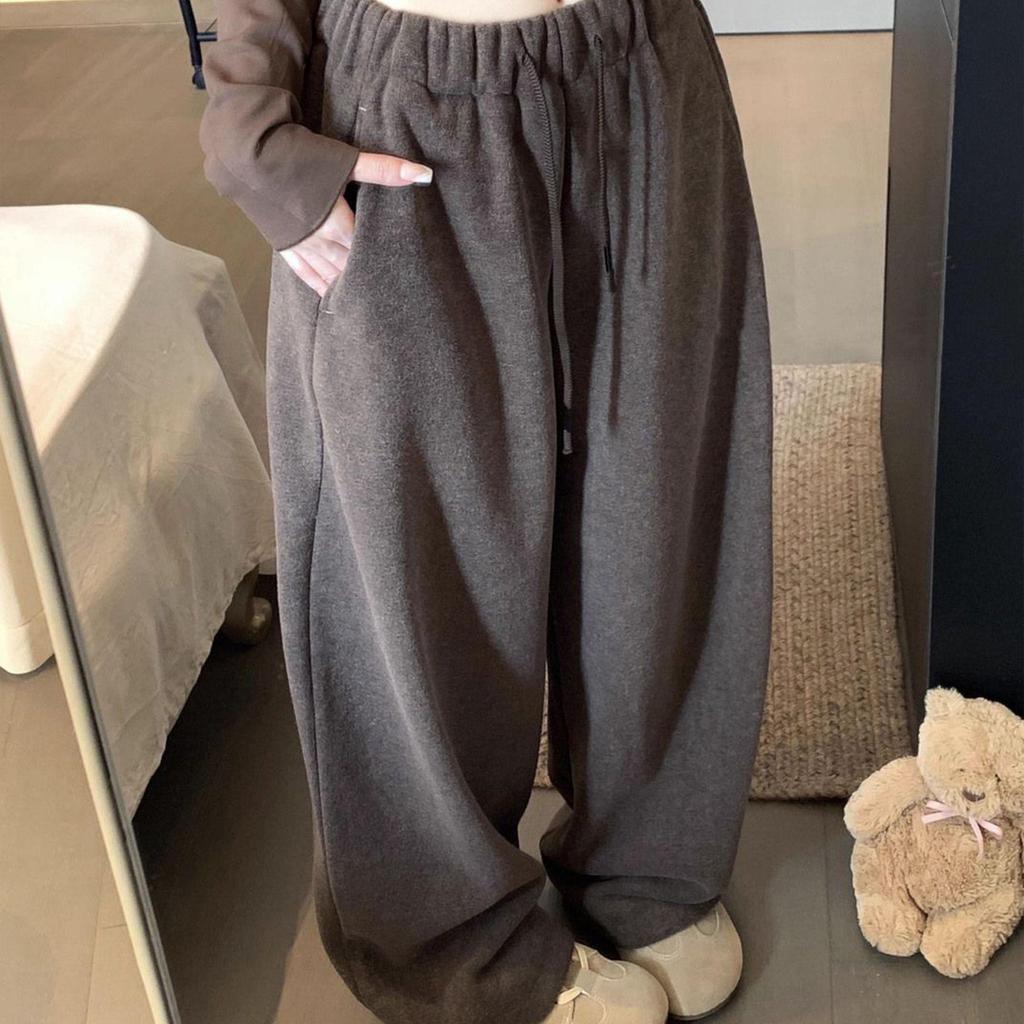 2025 Relaxed Fit Plush Thickened Wide-Leg Floor-Length Pants - Casual Autumn Winter Style for Women
