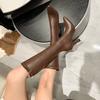 Autumn Soft Leather Pointed Toe Knee High Boots Women Fashion Thick Heels Shoes Street Style Mordern Long Botas Mujer
