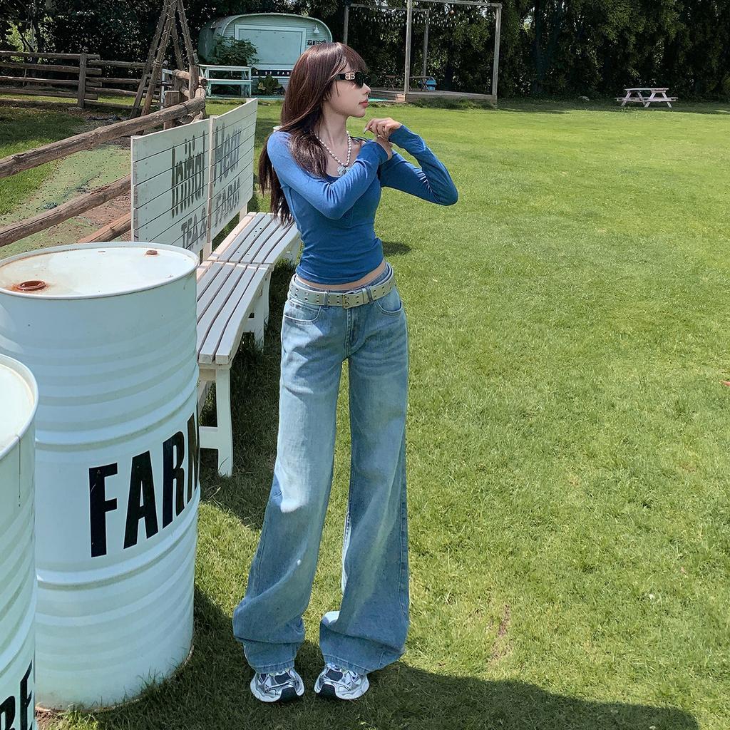 American retro low-rise loose straight-leg flared pants drape floor mopping versatile autumn and winter jeans women's new models