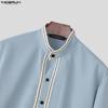 INCERUN Men Stand Neck Stitching Buttons Up Casual Long Sleeve Shirts