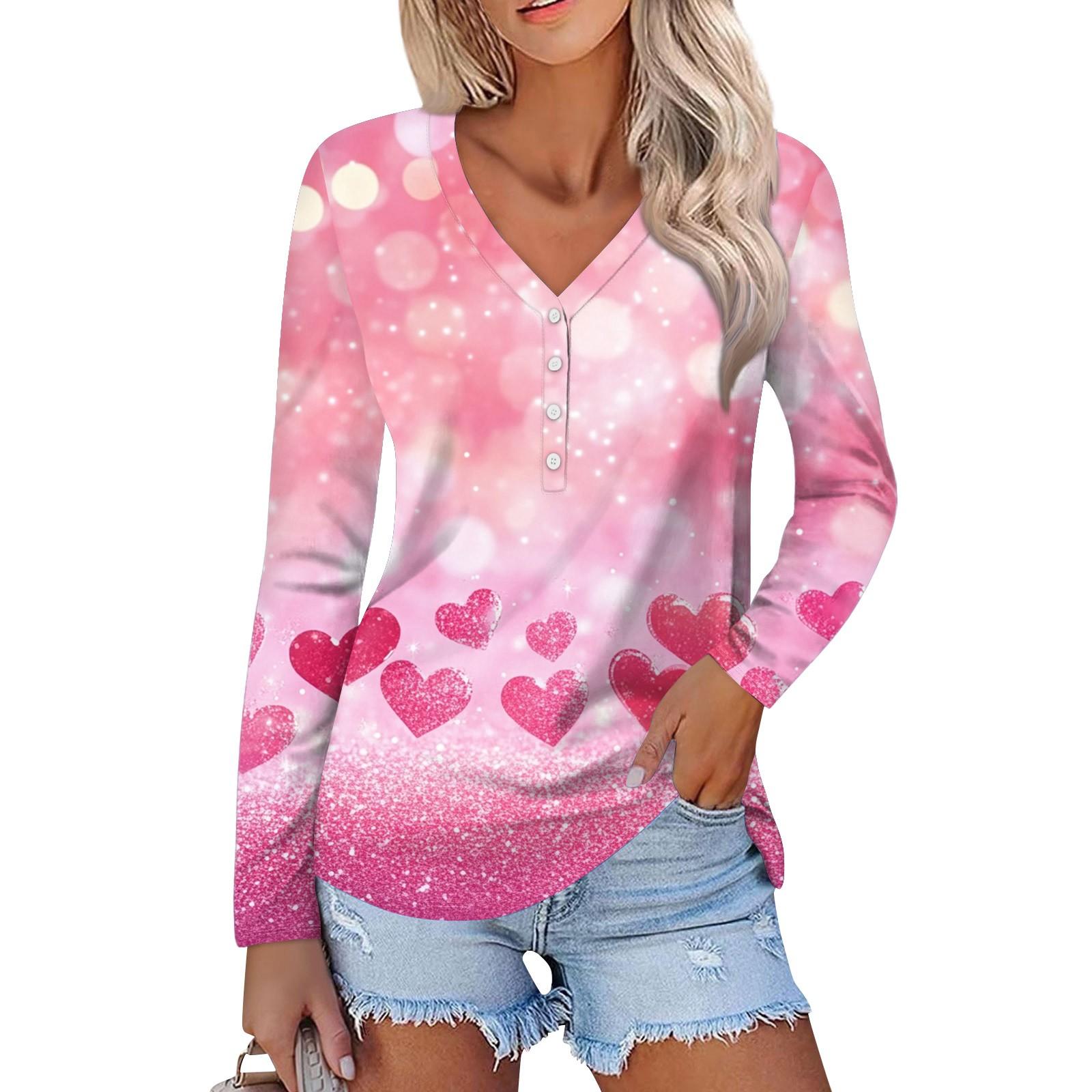 

Женская мода повседневная блузка с длинным рукавом и принтом «Любовь ко Дню святого Валентина» с V-образным вырезом S белый