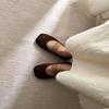 Leather retro niche suede square head shallow mouth comfortable flat ballet shoes with Mary Jane single shoes women's shoes