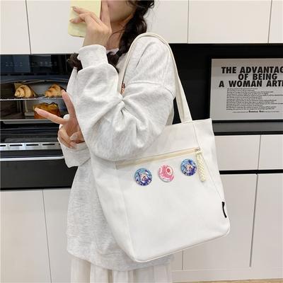 Canvas Bag Large Capacity Women's Fashion Shoulder Bag Retro Versatile Solid Color Simple Handbag Commuter Bag Tote Bag