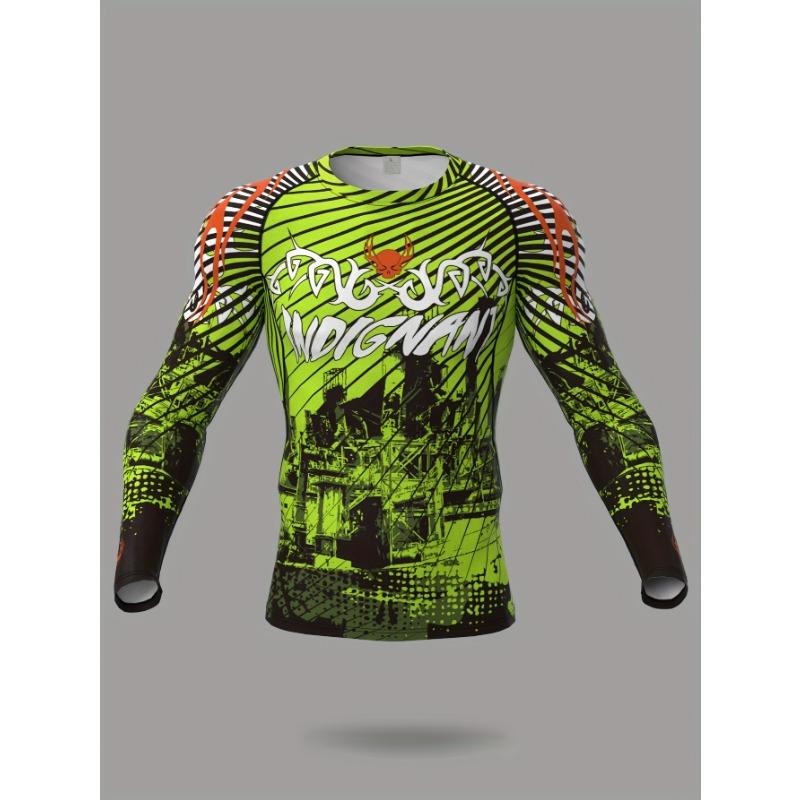 Breathable Quick-Dry Men's Athletic Top | 3D Digital Print T-Shirt | Middle Eastern Fashion Crew Neck Long Sleeve for Hiking