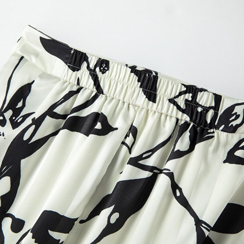 Ink-And-Wash Print High-Waisted Skirt Women's Summer Elegant French Retro Design Sense A-Line Midi Skirt