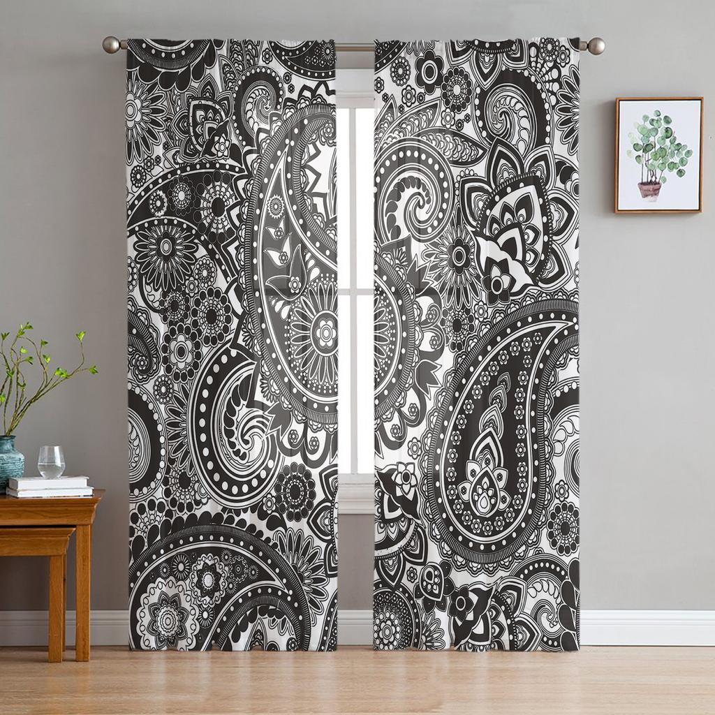Indische Boho Paisley Textur Fensterbehandlung Tüll Moderne Transparente Vorhänge für Küche Wohnzimmer Schlafzimmer Vorhänge Dekoration
