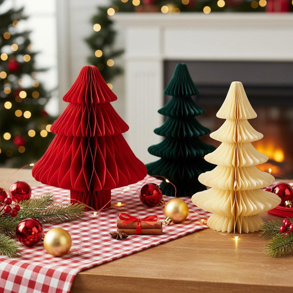 Honingraat Kerstboom Decoratie Rustiek 3D Kunstboom Tafelstuk Herbruikbaar voor Schouw Kerstmis Nieuwjaar Tafelstuk