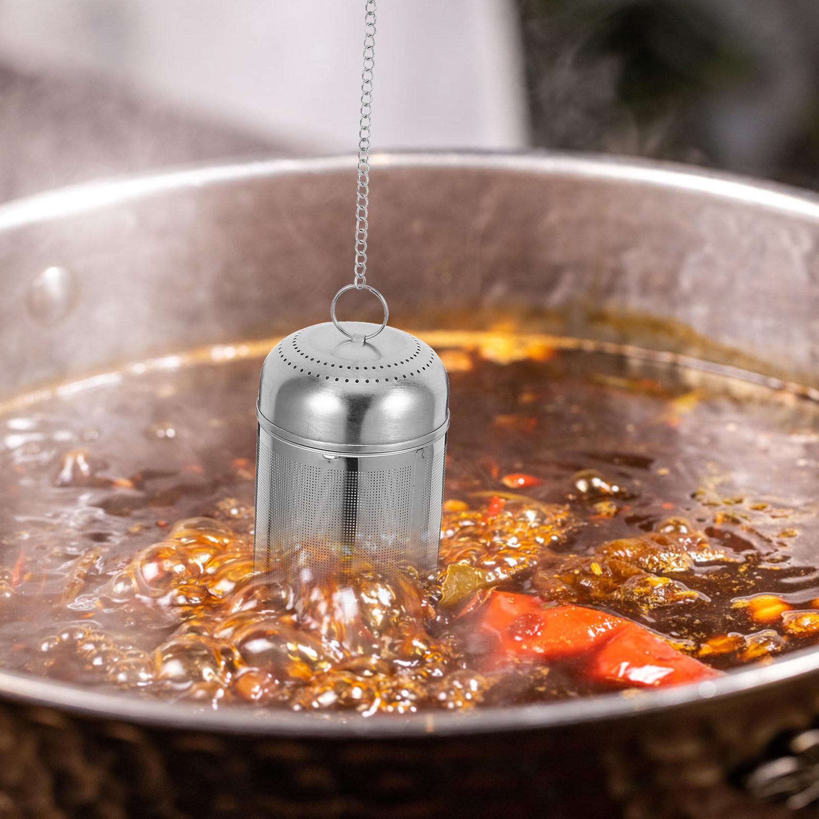 

Stainless Steel Seasoning Strainer Ball with Hook Chain for Easy Dregs Removal Tea Spice Infuser Multi-Purpose Kitchen Filter 8.5X5X5CM