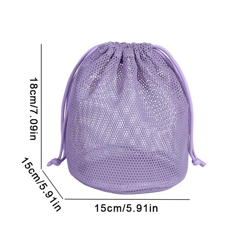 Bolsa de cosméticos de nailon de malla de gran capacidad para viaje, organizador, bolsas con cordón de malla informal plegable, paquete de cuerda, bolsa de lavado para natación con bolsillo