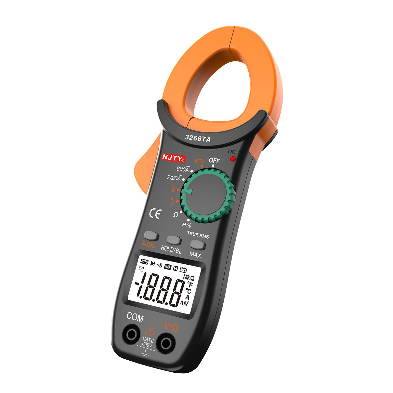 

NJTY Digital Clamp Meter 2000 Counts Auto Range Multimeter with NCV Test AC DC Voltage Portable Handheld Multimeter LCD