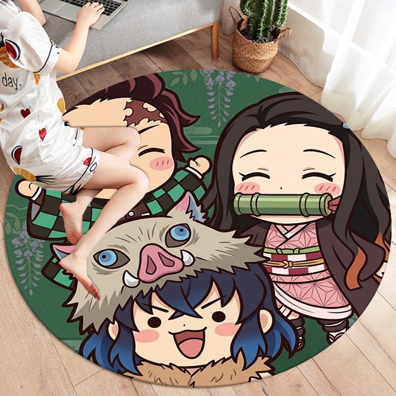 Demon Slayer Kimetsu No Yaiba Round Area Rug Carpet Rug For Living Room Bedroom Sofa Playroom Decor Nonslip Floor Mat