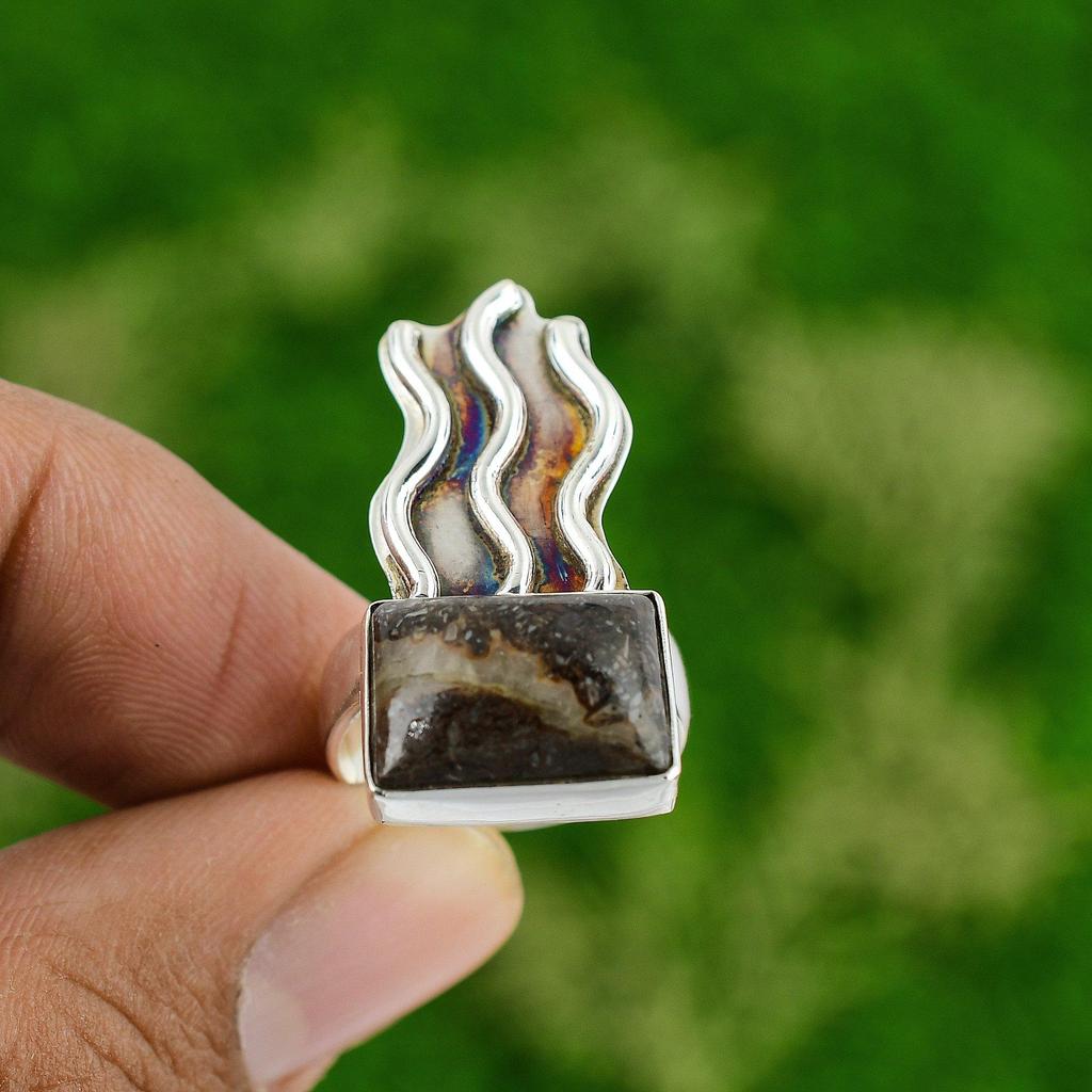 Natural Crazy Lace Agate Gemstone Promise Ring Size 7 925 Silver For Girls
