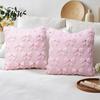 Square Pillow Covers for Couch Plush Throw Cover, Heart Embroidery Cushion Case with 3D Bowknot Jacquard, Cozy Sofa Soft Fluffy Decorative Living