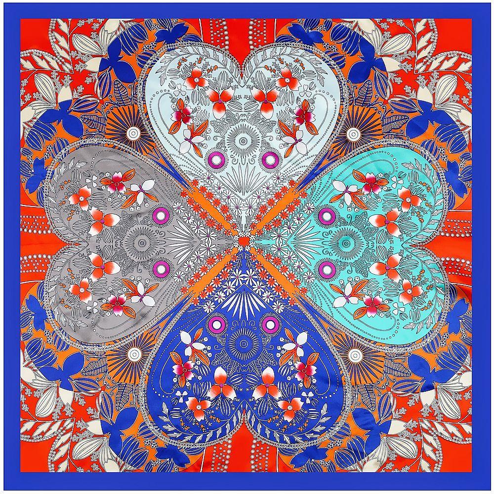 Luxury four leaf clover flower Headband Hijab Bandana Women Satin Silk Scarf Shawl Foulards Femme Square Scarves Wraps 90*90CM