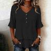 Camisetas Retro de Mujer con Cuello en V, Mangas Cortas con Volantes, Holgadas, de Algodón y Lino, Blusa Túnica Casual