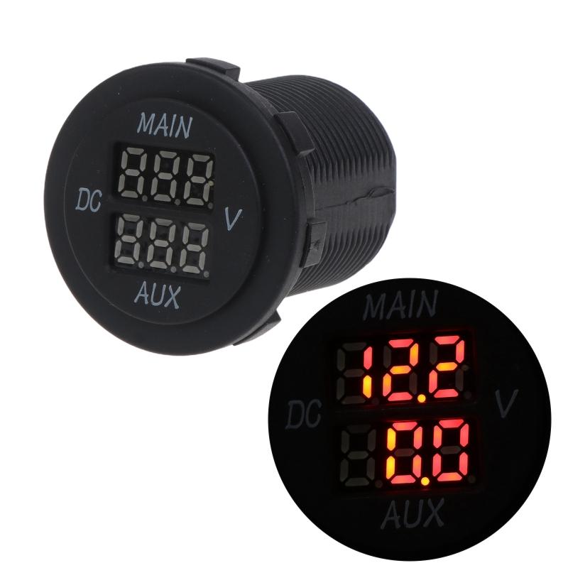 

LED Digital Double Voltmeter, Round Panel Voltage Monitor Blue for Car Pickup RV Truck Dual Battery Pack 10-60V червоний