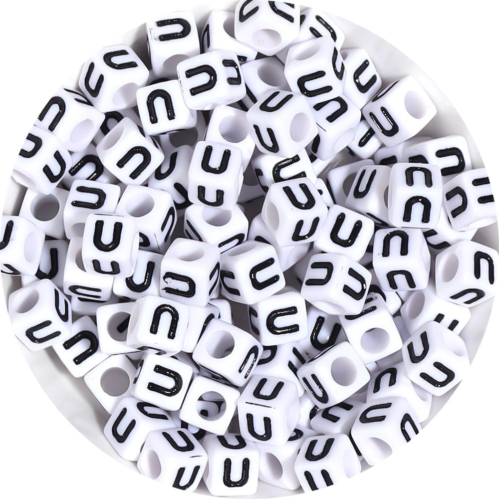 50-100pcs White And Black Color Letter Beads Alphabet Loose Beads Square Beads For Jewelry Making DIY Earring Bracelet Charm