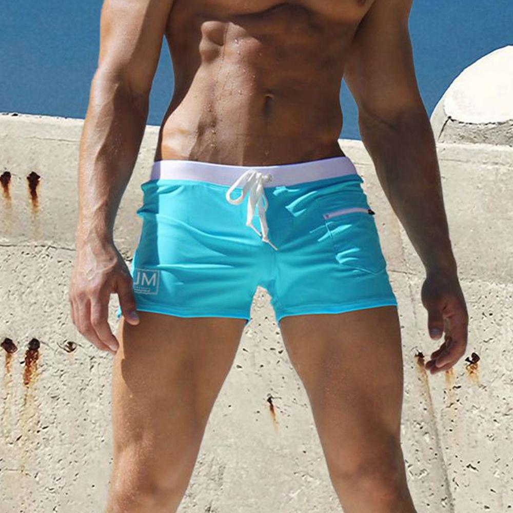 Bademode JOCKMAIL Color Block Herren Low-Rise Boxer Badehose Rutschfester Kordelzug Dehnbares Nylon-Elasthan mit Reißverschlusstasche