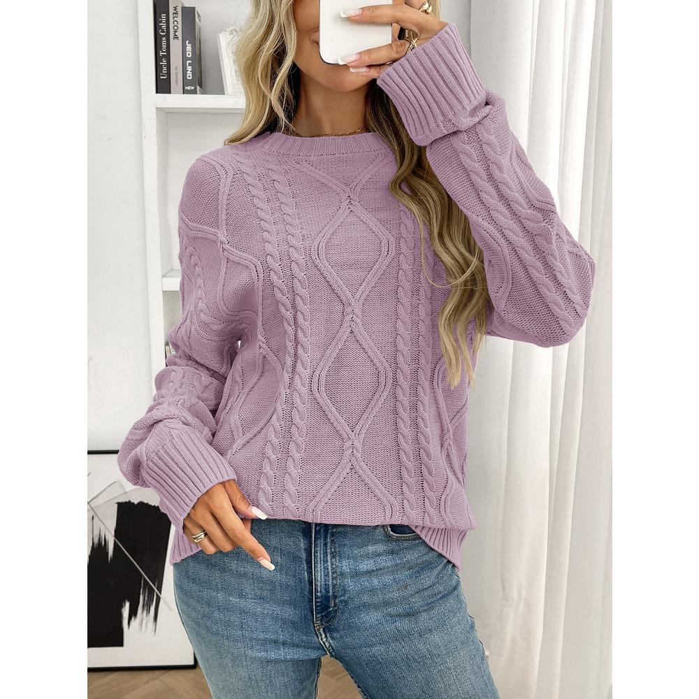 Autumn and Winter Round Neck Loose Retro Cable Knit Women's Sweaters