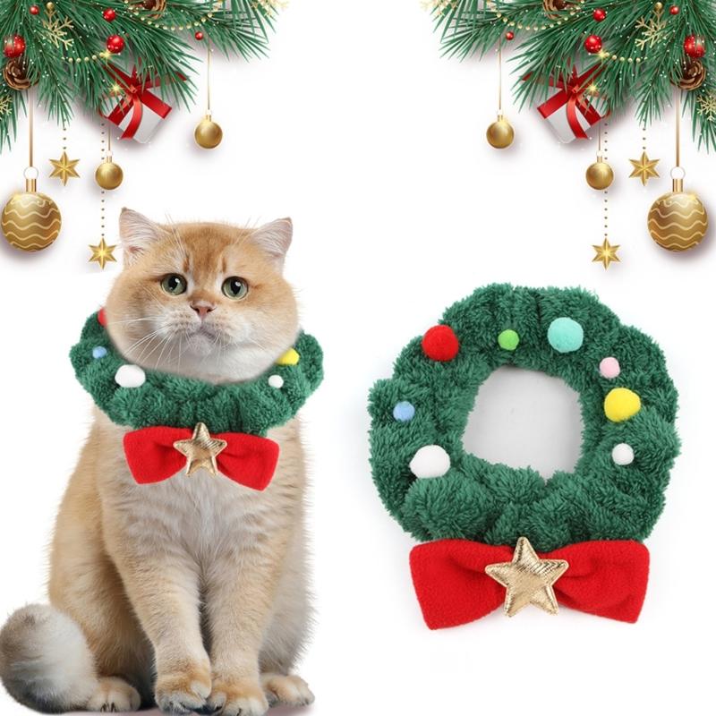 Christmas Pet Costume Dog Cats Neck Jewelry Bowknot Collar Necklace Pet Birthday Supply Dog Collar Soft Pompoms