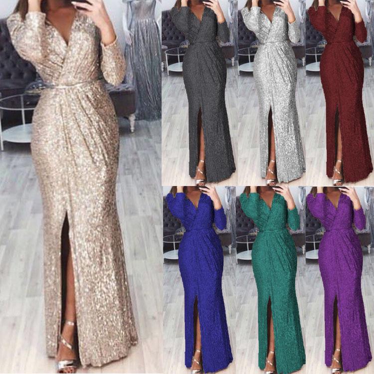 Sparkling Crystal V-Neck Evening Gown - Elegant Luxury Banquet & Performance Dress