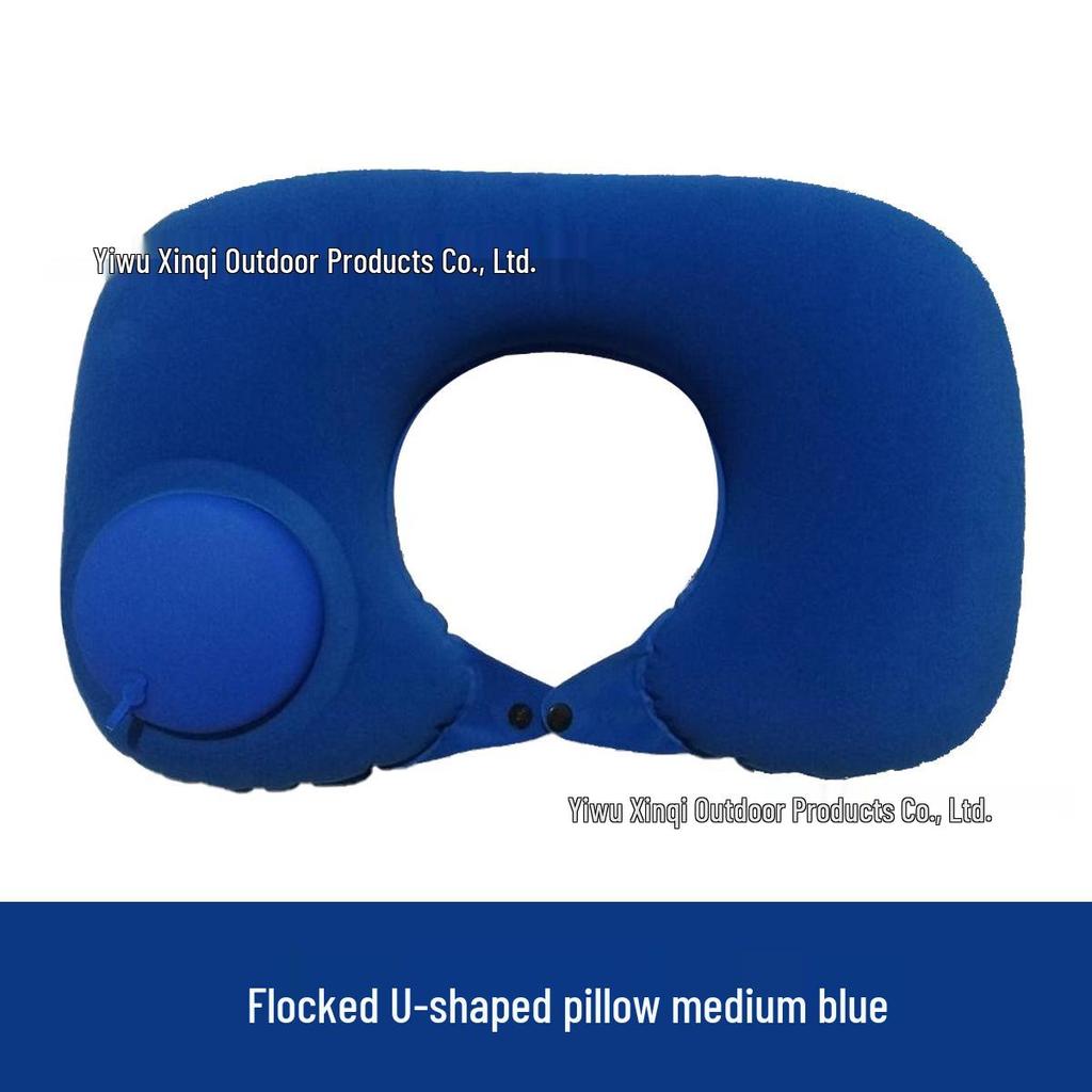 Inflatable U-Shaped Velvet Neck Pillow - Travel Essential, Foldable & Portable